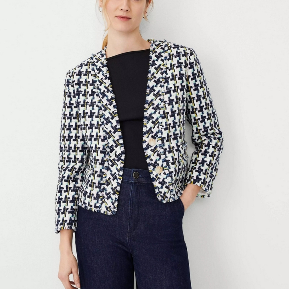 Women's Blue and White Tweed Jacket